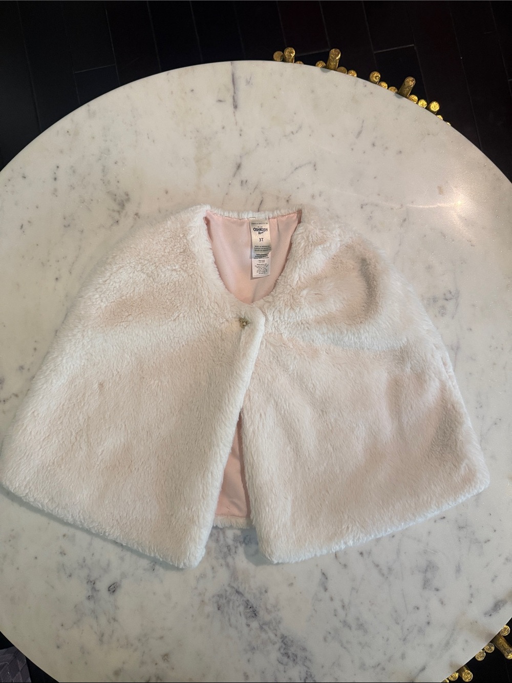 OshKosh B'gosh Cream Faux Fur Cape with Pink Lining